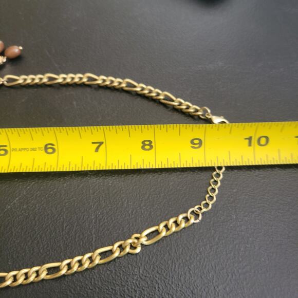 Vintage y2k Brown Pink Bib Necklace Rhinestone Gold Whimsy Boho Chic Cottage - Picture 6 of 7